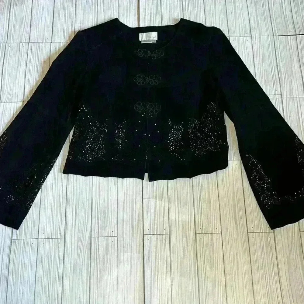 Spiegel Black Leather Jacket with Silver Accents